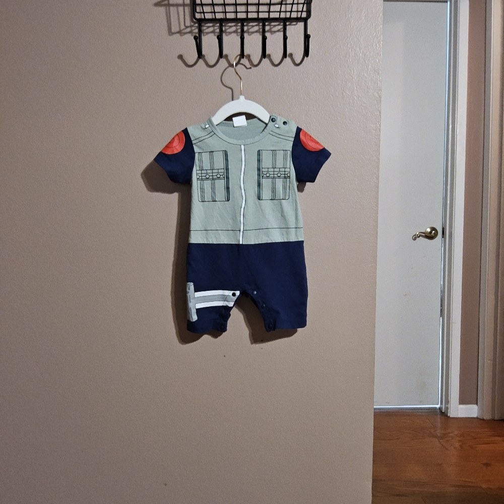 Navy and Gray Baby Romper with Red Accents